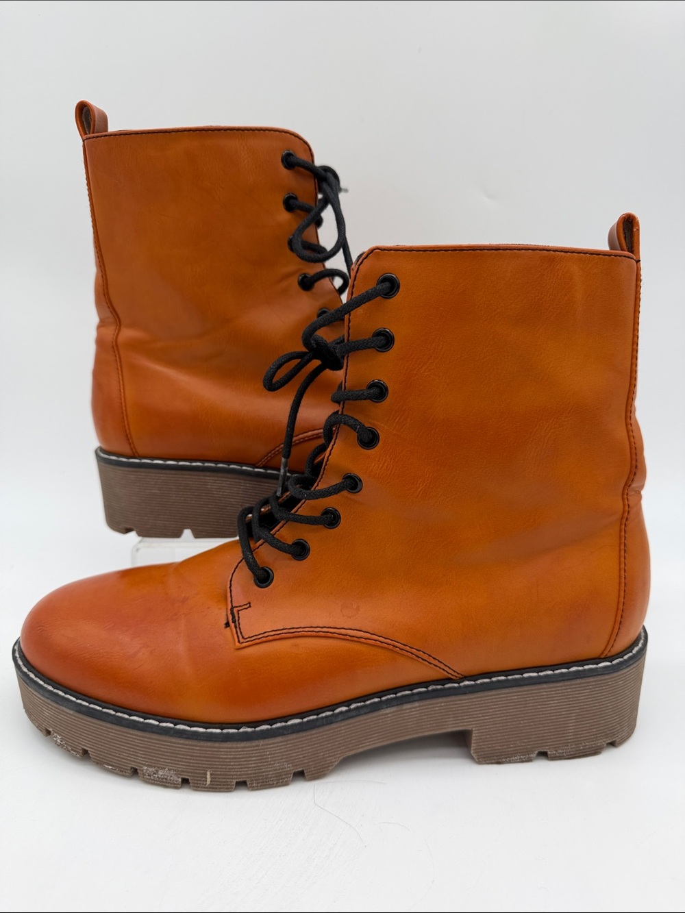 Altar'd State Linzi Burnt Orange Lace-Up Combat Boots Side Zip Women's Size 10